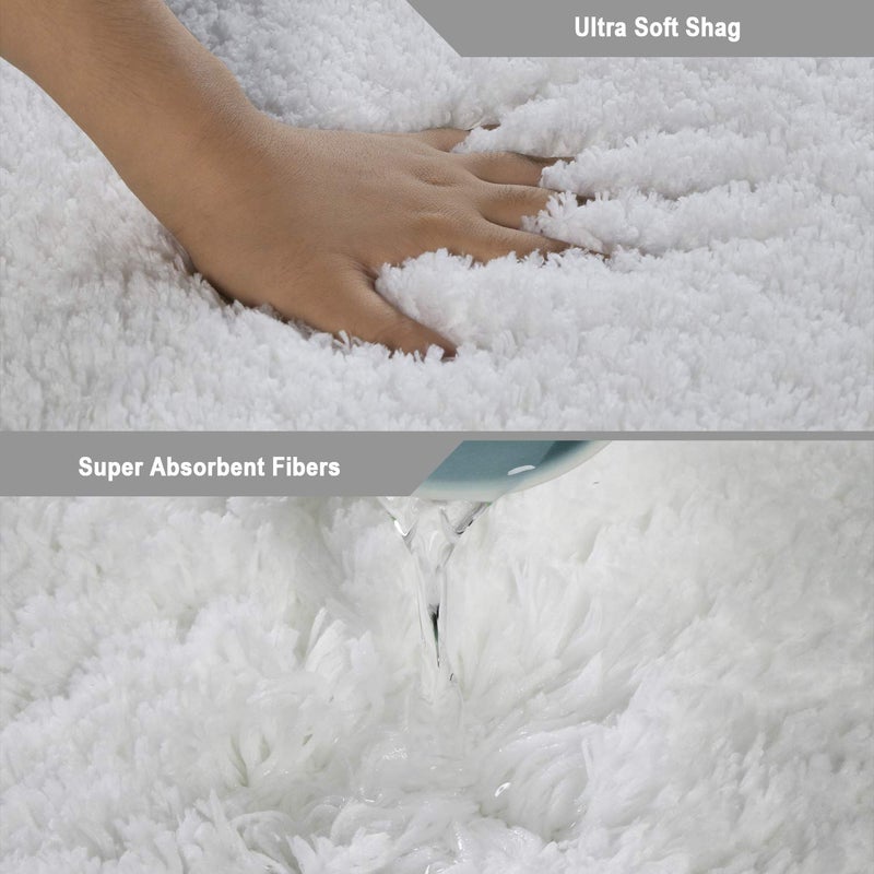 Seavish Luxury White Contour Bath Rug, 19.5 X 19.5 Inches Shaggy Bathroom Rugs,Non Slip Efficient Water Absorbent Machine Washable Tufted Bath Mat Microfiber Soft Thick Plush U-Shaped Toilet Mat - Image 3
